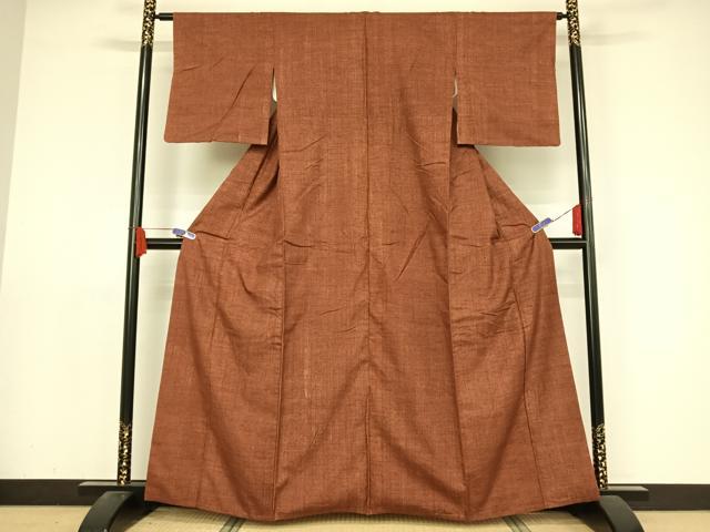 平和屋着物●上質な紬　作家物　小豆色　正絹　逸品　AABA4455np