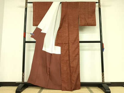 平和屋着物●上質な紬　作家物　小豆色　正絹　逸品　AABA4455np