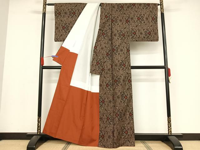 平和屋着物●本場大島紬 一元7マルキ 花丸文 正絹 逸品 AABA4466np