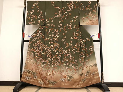 平和屋着物●訪問着 笹と萩 暈し染め 金彩 正絹 逸品 AABA4473np