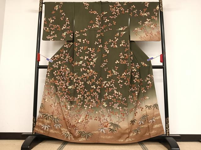 平和屋着物●訪問着 笹と萩 暈し染め 金彩 正絹 逸品 AABA4473np