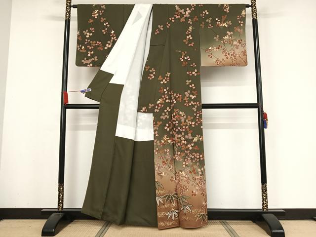 平和屋着物●訪問着 笹と萩 暈し染め 金彩 正絹 逸品 AABA4473np