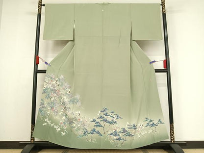 平和屋着物●豪華色留袖 友禅 作家物 梅松飛鶴文 暈し染め 正絹 逸品 AABA4477np