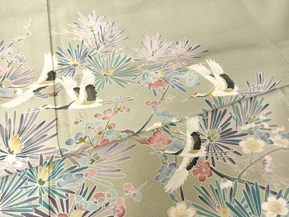 平和屋着物●豪華色留袖 友禅 作家物 梅松飛鶴文 暈し染め 正絹 逸品 AABA4477np