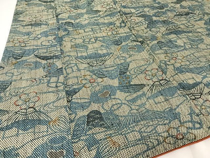 平和屋着物●上質な小紋 型染め 藍 流水風景文 正絹 逸品 AABA4480np