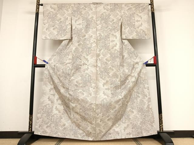 平和屋着物●本場大島紬 白大島 一元7マルキ 風景文 正絹 逸品 AABA4482np