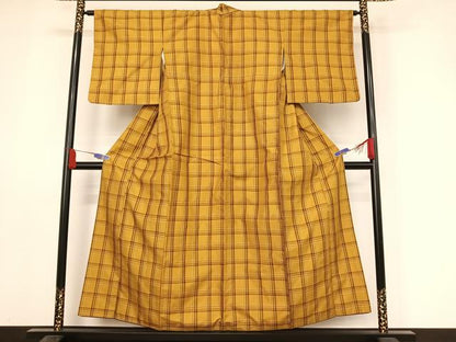 平和屋着物●本場黄八丈　綾織　格子　正絹　逸品　AABI2619cs