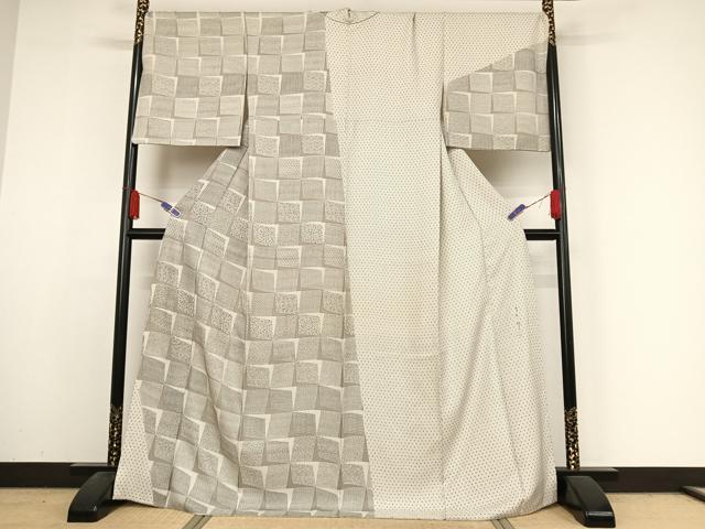平和屋着物●二代目 川村久太郎　訪問着　片身替わり　地紙花文　ロング丈　正絹　逸品　AABA4488np