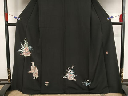 平和屋着物●豪華黒留袖　友禅　作家物　花篭　人物文　正絹　逸品　AABA4501np
