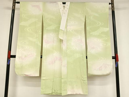 平和屋着物●振袖用長襦袢　無双仕立て　五彩ぼかし　流水花地紋　暈し染め　半衿刺繍　正絹　逸品　未使用　AABA4507np