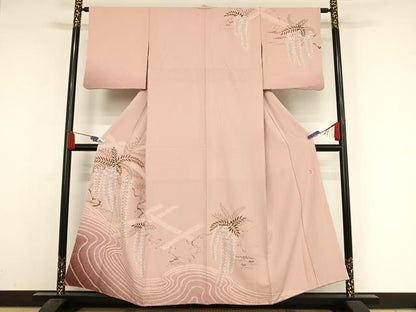 平和屋着物●訪問着 手描き 絞り 藤花房 暈し染め 正絹 逸品 AABA4513np