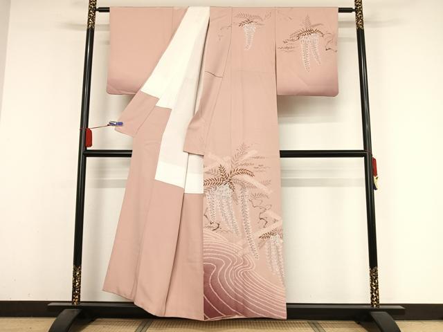 平和屋着物●訪問着 手描き 絞り 藤花房 暈し染め 正絹 逸品 AABA4513np