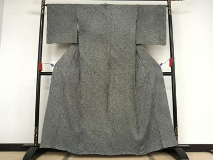 平和屋着物●大変加工の良い小紋 総絞り 黒地 正絹 逸品 AABA4520np