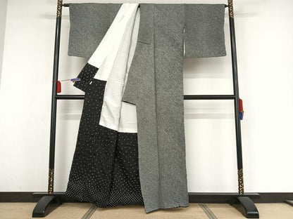平和屋着物●大変加工の良い小紋 総絞り 黒地 正絹 逸品 AABA4520np