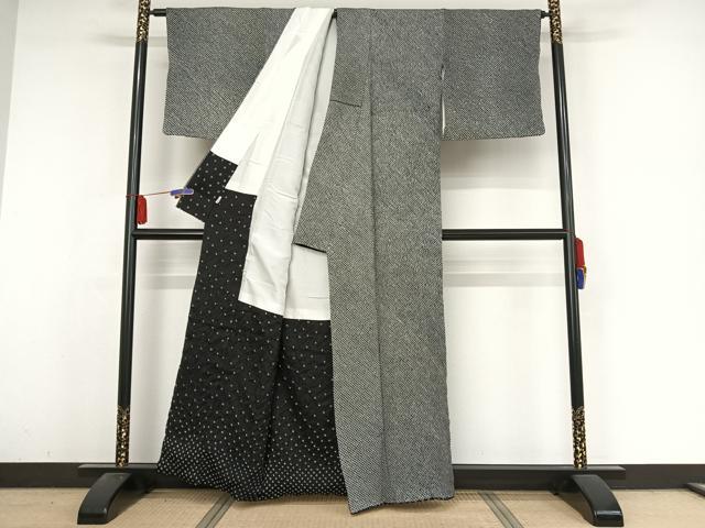 平和屋着物●大変加工の良い小紋 総絞り 黒地 正絹 逸品 AABA4520np