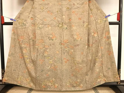 平和屋着物●上質な小紋 生紬地 草花文 正絹 逸品 AABA4529np