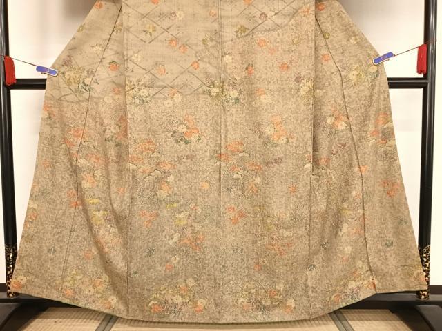 平和屋着物●上質な小紋 生紬地 草花文 正絹 逸品 AABA4529np