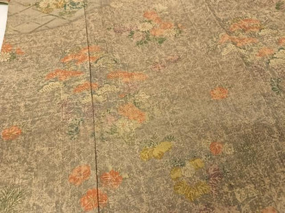 平和屋着物●上質な小紋 生紬地 草花文 正絹 逸品 AABA4529np
