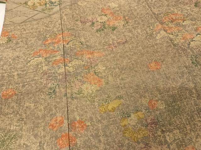 平和屋着物●上質な小紋 生紬地 草花文 正絹 逸品 AABA4529np