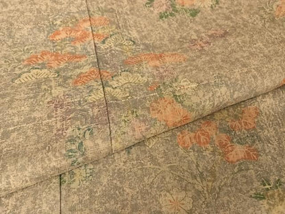 平和屋着物●上質な小紋 生紬地 草花文 正絹 逸品 AABA4529np