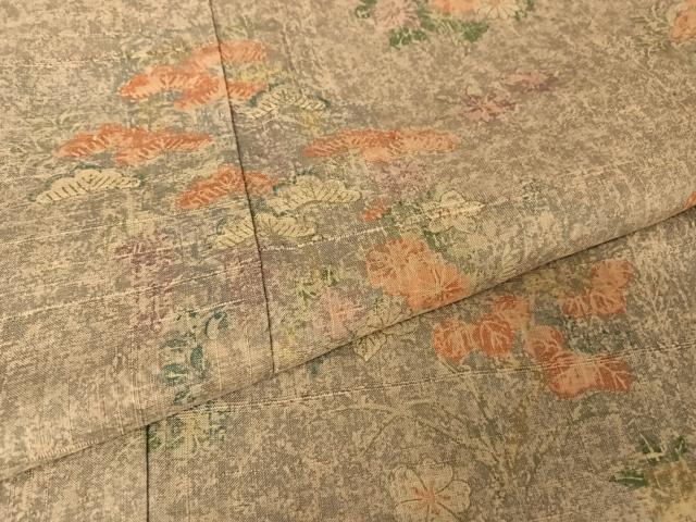 平和屋着物●上質な小紋 生紬地 草花文 正絹 逸品 AABA4529np