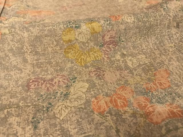平和屋着物●上質な小紋 生紬地 草花文 正絹 逸品 AABA4529np