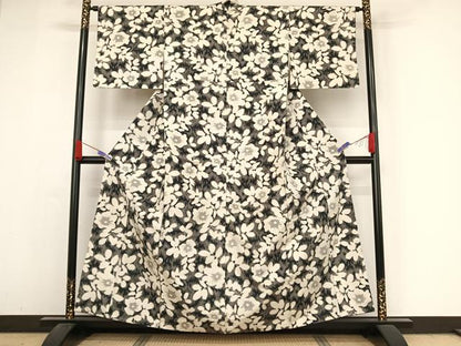 平和屋着物●上質な紬　花尽くし　正絹　逸品　AABA4535np