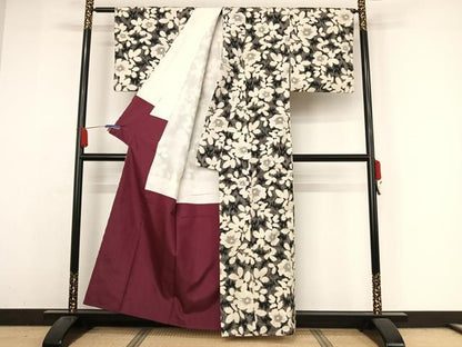 平和屋着物●上質な紬　花尽くし　正絹　逸品　AABA4535np