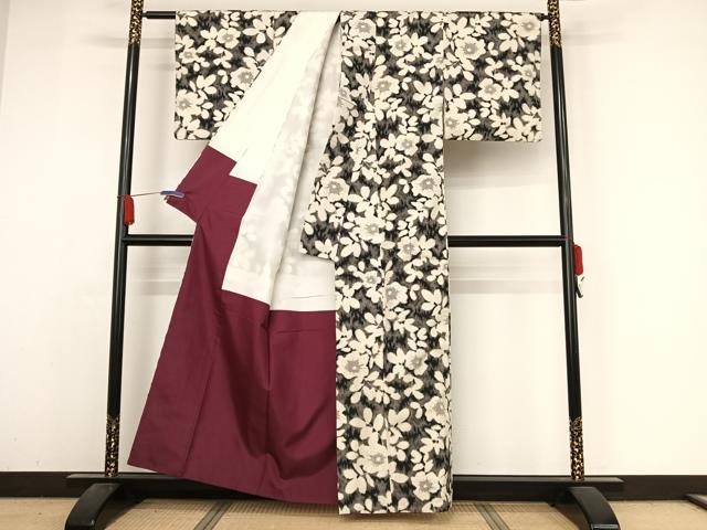 平和屋着物●上質な紬　花尽くし　正絹　逸品　AABA4535np