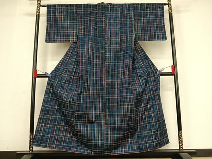 平和屋着物●上質な紬 格子 正絹 逸品 AABA4539np