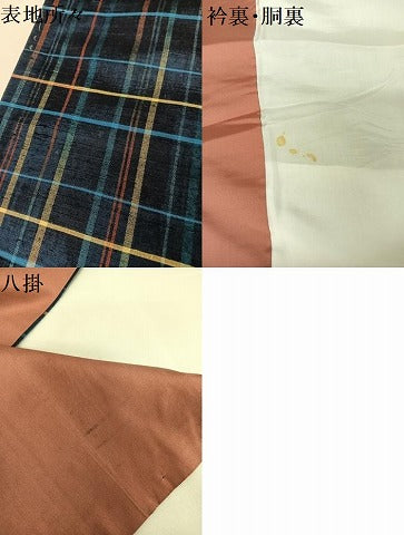 平和屋着物●上質な紬 格子 正絹 逸品 AABA4539np