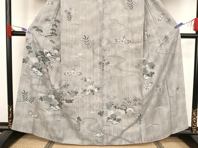 平和屋着物●訪問着 紬地 風景草花文 正絹 逸品 AABA4543np