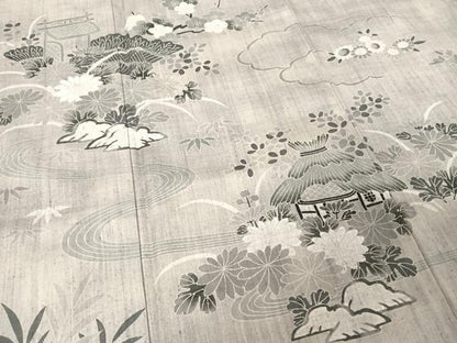 平和屋着物●訪問着 紬地 風景草花文 正絹 逸品 AABA4543np