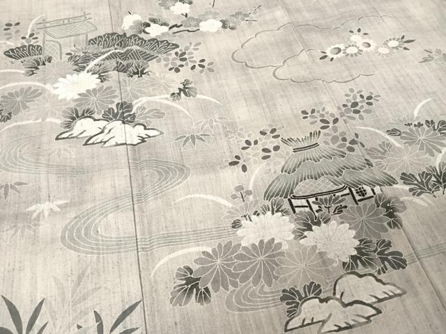 平和屋着物●訪問着 紬地 風景草花文 正絹 逸品 AABA4543np