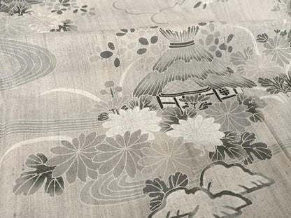 平和屋着物●訪問着 紬地 風景草花文 正絹 逸品 AABA4543np