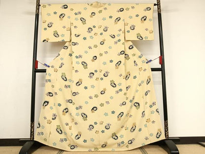 平和屋着物●上質な小紋 藍 舞花文 正絹 逸品 AABA4545np