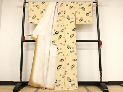 平和屋着物●上質な小紋 藍 舞花文 正絹 逸品 AABA4545np