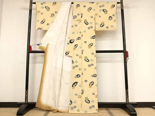 平和屋着物●上質な小紋 藍 舞花文 正絹 逸品 AABA4545np