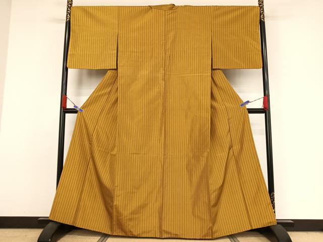 平和屋着物●本場黄八丈　平織　縞　正絹　逸品　AABA4552np