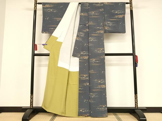 平和屋着物●上質な小紋 吹寄せ文 金彩 鬼しぼ縮緬 正絹 逸品 AABA4560np