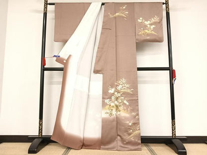 平和屋着物●訪問着　駒刺繍　東山草花文　金糸　金彩　鈴乃屋扱い　正絹　逸品　AABA4561np