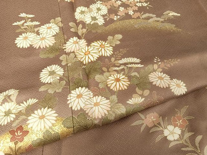 平和屋着物●訪問着　駒刺繍　東山草花文　金糸　金彩　鈴乃屋扱い　正絹　逸品　AABA4561np