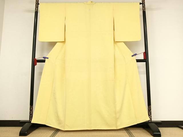 平和屋着物●上質な色無地 組紐地紋 淡黄色 正絹 逸品 AABA4569np