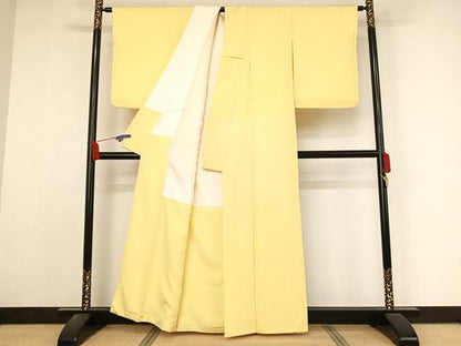 平和屋着物●上質な色無地 組紐地紋 淡黄色 正絹 逸品 AABA4569np