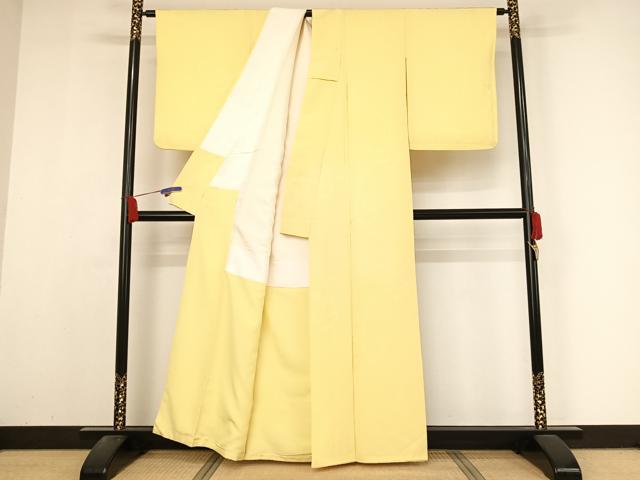 平和屋着物●上質な色無地 組紐地紋 淡黄色 正絹 逸品 AABA4569np