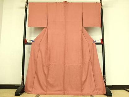 平和屋着物●上質な色無地 紋意匠 甚三紅色 正絹 逸品 AABA4573np
