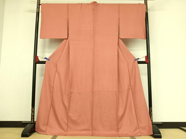 平和屋着物●上質な色無地 紋意匠 甚三紅色 正絹 逸品 AABA4573np