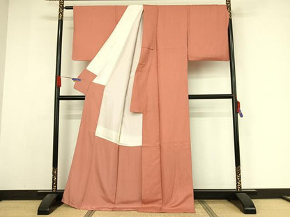 平和屋着物●上質な色無地 紋意匠 甚三紅色 正絹 逸品 AABA4573np