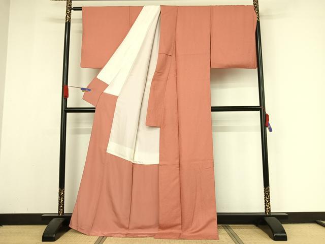 平和屋着物●上質な色無地 紋意匠 甚三紅色 正絹 逸品 AABA4573np