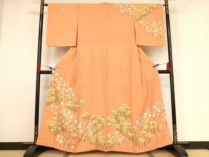 平和屋着物●訪問着　友禅　梅竹　金彩　正絹　逸品　AABA4575np